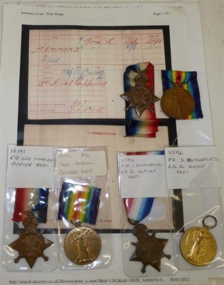 Lot 15 - Three First World War Pairs to the Border Regiment, each comprising 1914-15 Star and Victory Medal