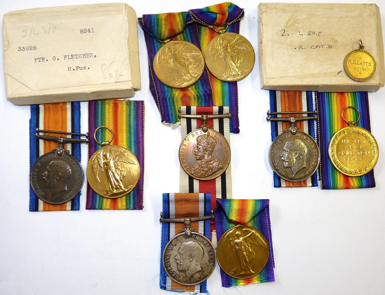 Lot 18 - Three First World War Pairs, each comprising British War Medal and Victory Medal, awarded to:-...