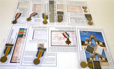 Lot 41 - Nine Single First World War Medals to the Border Regiment, comprising a 1914 Star, awarded to...
