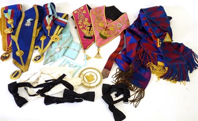 Lot 56 - A Quantity of Masonic Regalia, including two Rose Croix 18th Degree Collars with gilt metal and...