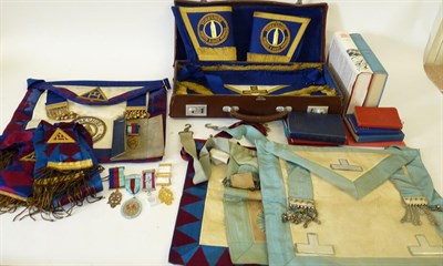 Lot 56 - A Quantity of Masonic Regalia, including two Rose Croix 18th Degree Collars with gilt metal and...