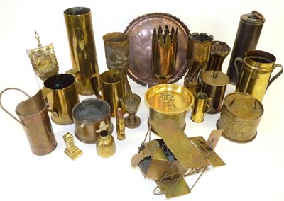 Lot 67 - A Collection of First World War Trench Art, including vases of varying sizes made from brass...