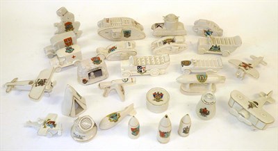 Lot 70 - A Collection of First World War Miniature Crested China, including four bi-planes, three...