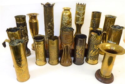 Lot 78 - A Collection of Fifteen Various First World War Trench Art Vases, made from brass shell cases...
