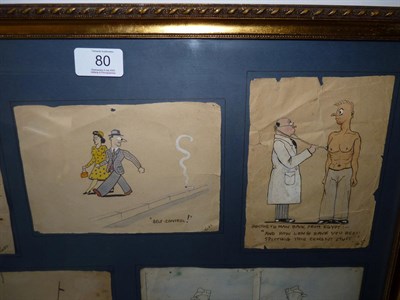Lot 80 - Stalag XVIIIC Prisoner of War Interest - A Collection of Seven Hand Drawn Cartoons, five signed TIC