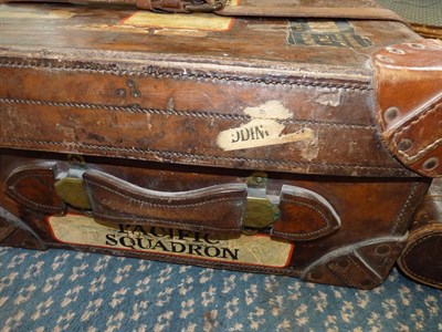 Lot 83 - A Second World War Stitched Leather Case, rectangular, with brass lock and base studs, the...