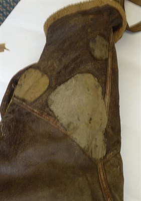 Lot 90 - A Pair of Second World War RAF Irvin Sheepskin Lined Flying Trousers, with leather and...