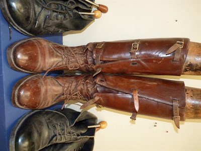 Lot 92 - A Pair of First/Second World War Officer's Brown Leather Long Boots, with buckled straps and...