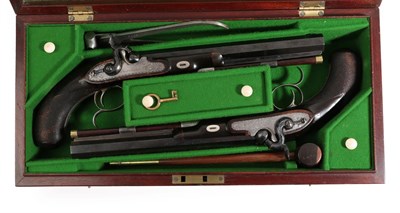 Lot 143 - A Pair of 19th Century Percussion Duelling Pistols by John Manton & Son, London, 28 bore, each with