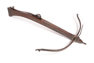 Lot 150 - A Late 18th Century English Stonebow, the slender curved steel limb with 60cm span, the hinged...