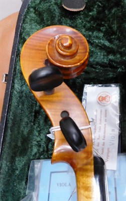 Lot 2005 - Viola 15 1/2'' two piece back, ebony pegs and fingerboard, labelled 'Handarbeit Aus...