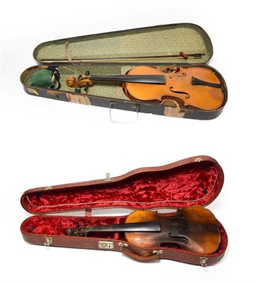 Lot 2013 - Violin 14 1/4'' two piece back, ebony fingerboard and pegs, labelled 'Antonius Stradivarius...