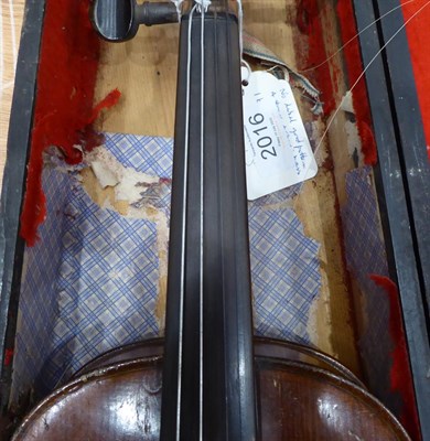 Lot 2016 - Violin 14 1/8'' two piece back, ebony fingerboard, branded 'Hopf' on back under button, cased...