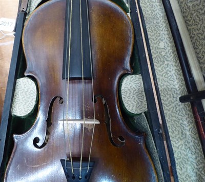 Lot 2017 - Violin 14'' one piece back, labelled 'Giov. P. Maggini' cased with two bows; together with...