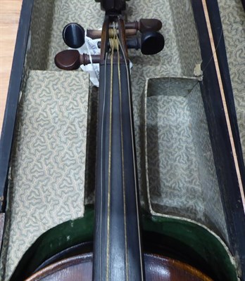 Lot 2017 - Violin 14'' one piece back, labelled 'Giov. P. Maggini' cased with two bows; together with...
