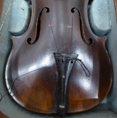 Lot 2018 - Violin 14'' one piece back, no label, cased with three bows