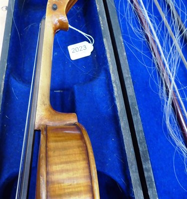 Lot 2023 - Violin 14'' two piece back, ebony tailpiece and pegs labelled 'Antonius Stradivarius...