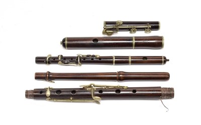 Lot 2037 - Wooden Flute three sections, two stamped 'F. Besson London', eight keys and six holes, length...