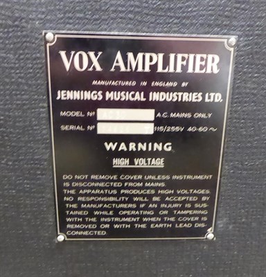 Lot 2045 - Guitar Amplifier By VOX AC30 no.14625T, Manufactured in England by Jennings Musical Industries Ltd