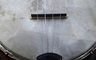Lot 2057 - Banjolele 8'' head, 15 frets, 16 lugs, decorative pearloid inlay to headstock, back of head stamped