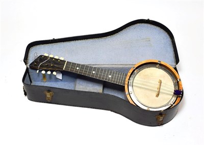 Lot 2059 - Banjolin (Banjo Mandolin) 8 strings, 5 1/2'' head, wooden resonator, no label or marking, with...