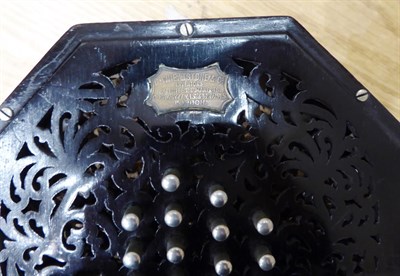 Lot 2065 - Concertina English system, 48 buttons, maker's plaque 'C. Wheatstone & Co. Inventors London' serial