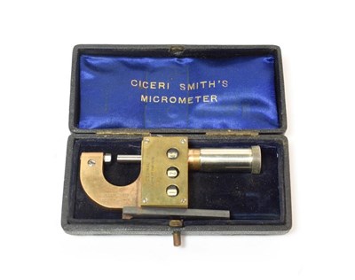 Lot 2091 - Ciceri Smith Micrometre brass body with three digit display, stamped 'Decimal parts of one...