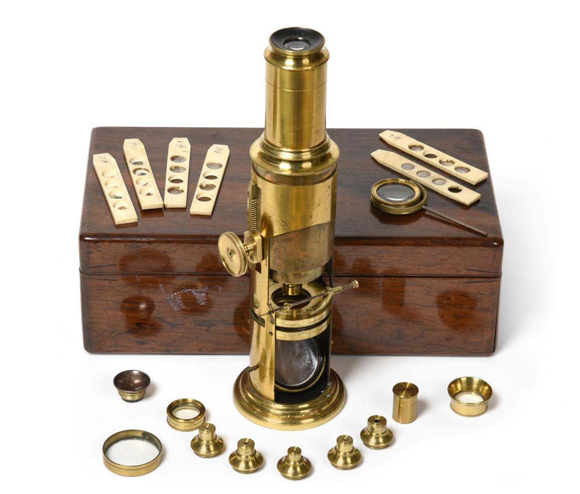 Lot 2102 - Brass Drum Microscope with rack and pinion