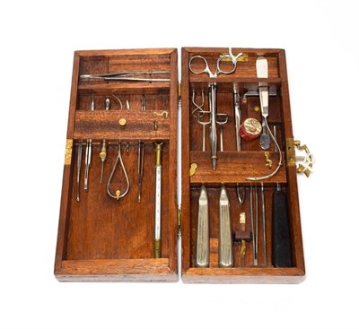 Lot 2115 - Surgical Instruments Set in wooden case with brass fittings 13x5 1/2x2 1/2'', 33x14x6cm