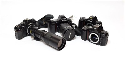 Lot 2133 - Nikon Camera Group F301 with Paragon f5.6 300mm lens, F801s  with Nikor f4-5.6 70-210mm lens,...