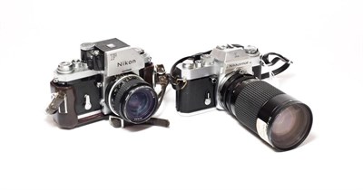 Lot 2136 - Nikon Two Cameras (i) F body no.6963665 with Nikkor f2.8 24mm lens (ii) Nikkormat EL no.5286766...