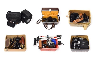 Lot 2151 - Various Cameras including Petri Flex, Canon T80, Kiev, Petri Flex V and others, together with...