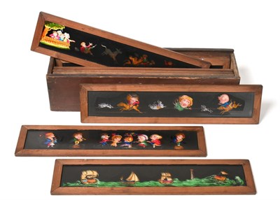 Lot 2155 - Magic Lantern Slides  depicting Nursery Rhymes/ Children's Characters each slide 17x4''43x10cm (11)