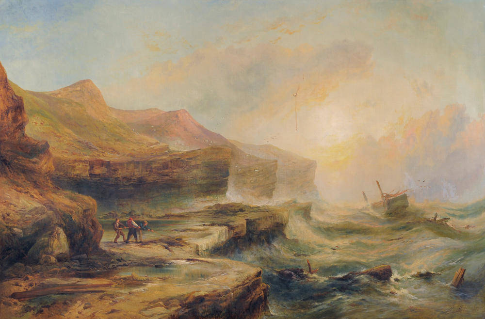 Lot 906 - Ralph Reuben Stubbs (1824-1879) "Filey Brigg" Signed and dated 1878, inscribed on a plaque attached
