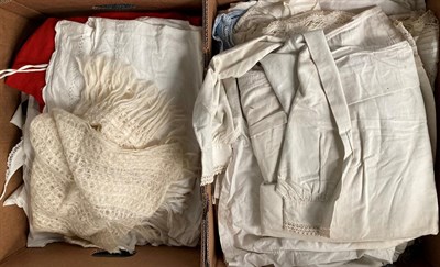Lot 2207 - Assorted white linen, white cotton undergarments, costume accessories, furs, hats, lace...