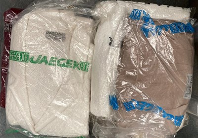 Lot 2222 - Quantity of assorted Jaeger jumpers, cardigans mainly in wools, handbags etc (seven boxes)