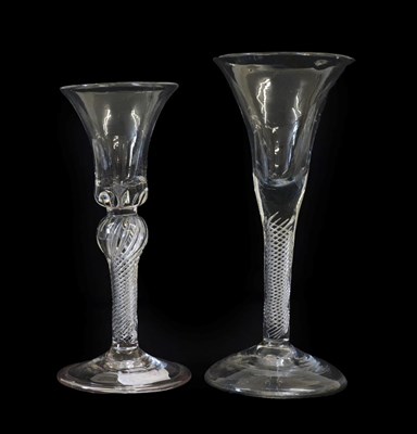 Lot 7 - A Wine Glass, circa 1750, the bell shaped bowl on a knopped air twist stem and folded foot,...