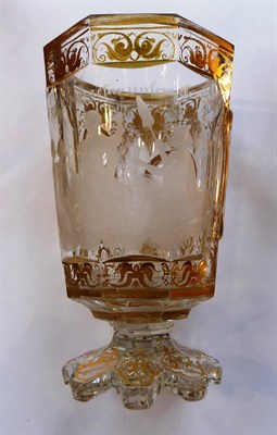 Lot 17 - A Bohemian Glass Goblet, 19th century, engraved with a lady and attendant and with inscription on a