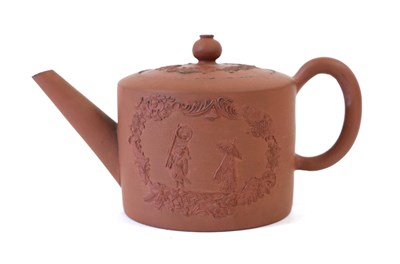 Lot 27 - A Staffordshire Red Stoneware Teapot and Cover, circa 1750, of cylindrical form, moulded and...