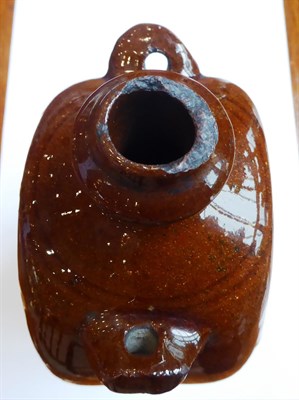 Lot 28 - A Slipware Flask, dated 1795, of flattened ovoid form with four loop handles, inscribed Jno, Ashton