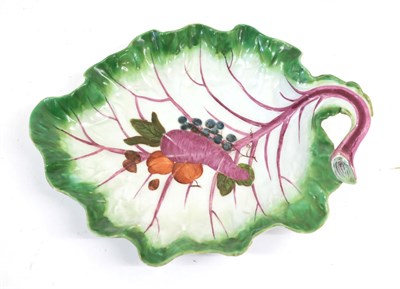 Lot 29 - A Chelsea Porcelain Leaf Shaped Dessert Dish, circa 1758, naturalistically modelled and painted...