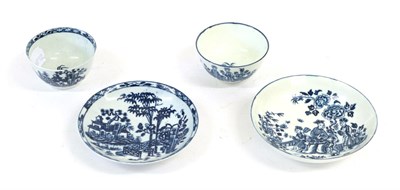 Lot 33 - A Worcester Porcelain Tea Bowl and Saucer, circa 1775, printed in underglaze blue with the...