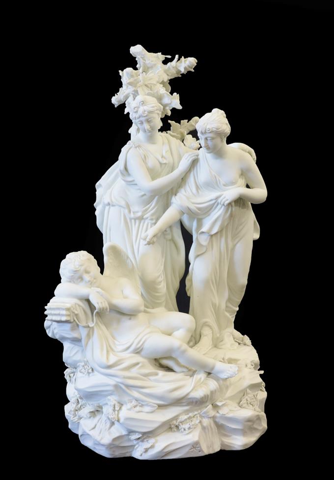 Lot 35 - A Derby Bisque Porcelain Group of the Discovery of Cupid, circa 1780, modelled as two classical...