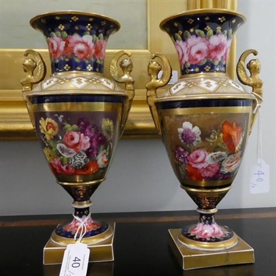 Lot 40 - A Pair of English Porcelain Urn Shaped Vases, possibly Coalport, circa 1810, with trumpet...
