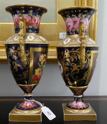Lot 40 - A Pair of English Porcelain Urn Shaped Vases, possibly Coalport, circa 1810, with trumpet...