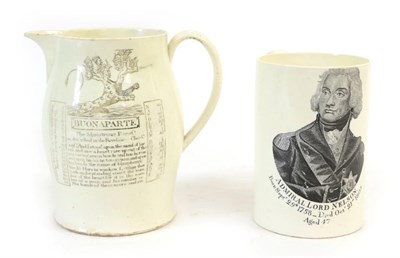 Lot 45 - A Creamware Nelson Commemorative Mug, circa 1805, printed with a bust portrait and inscribed...