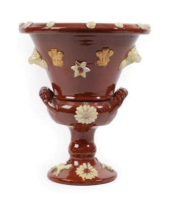 Lot 51 - A Slipware Flower Pot on Stand, probably Yorkshire, late 19th century, of conical form with...