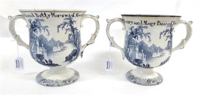 Lot 55 - A Matched Pair of Pearlware Frog Loving Cups, circa 1830, of bell shape with leaf moulded...