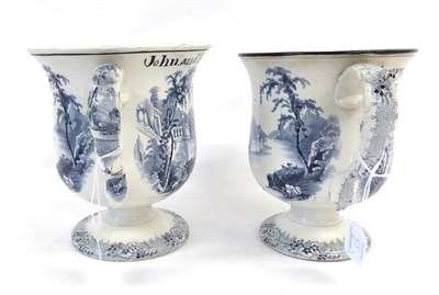 Lot 55 - A Matched Pair of Pearlware Frog Loving Cups, circa 1830, of bell shape with leaf moulded...