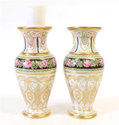 Lot 76 - A Pair of Paris La Courtille Porcelain Vases, circa 1800, of baluster form with trumpet necks,...
